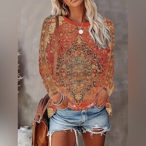 Bohemian Ethnic Persian Long Sleeve Top